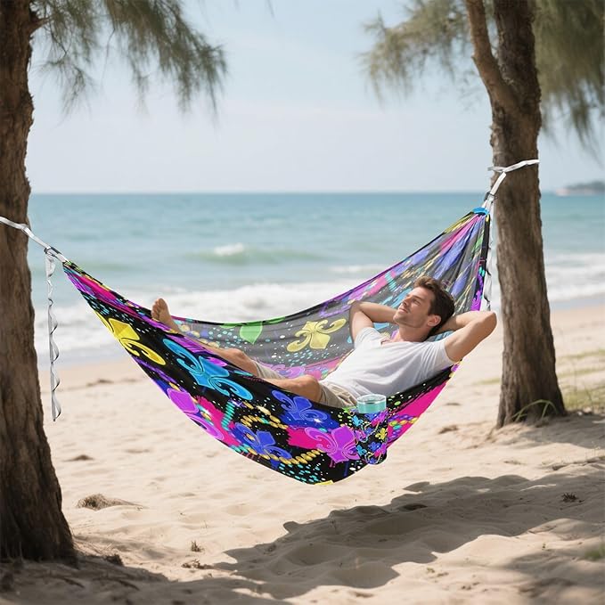 Hammocks for Outside Mardi Gras Elements Camping Hammock Portable Hammocks with Tree Straps and Carry Bag Camping Accessories for Hiking Beach Outdoor
