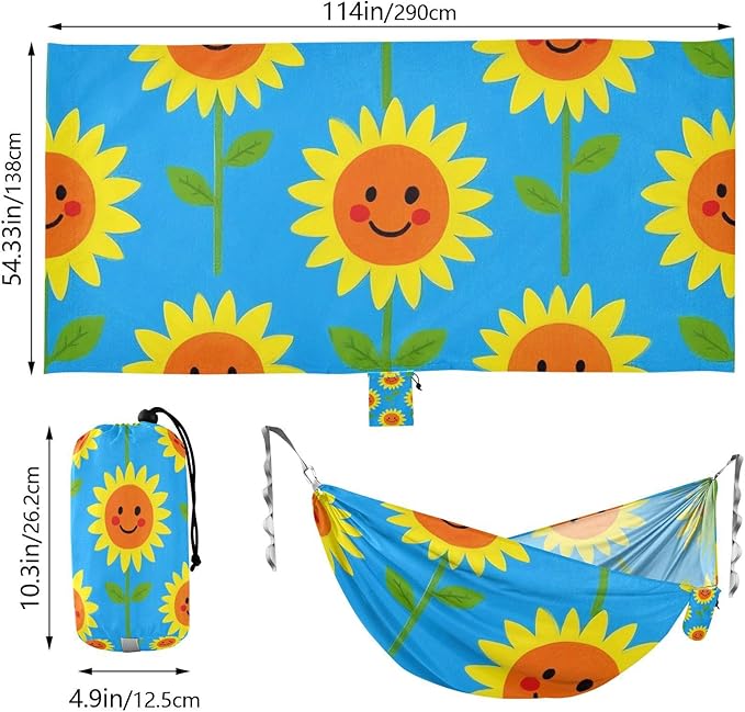 Happy Sunflowers 330lb Capacity Hammocks Fabric Hammock for Patio Backyard Lounge Base amacas para patios con Base de adultos