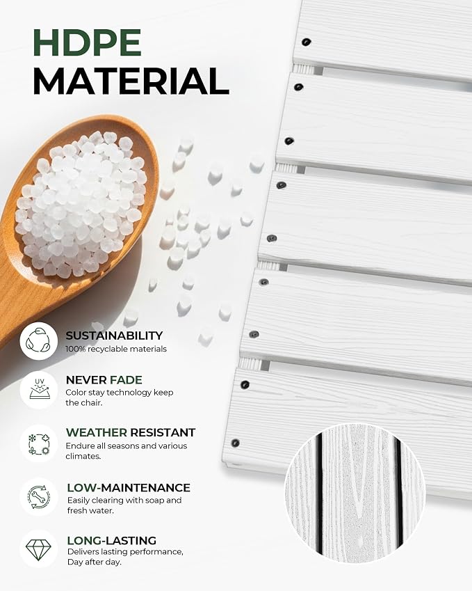Patio Chairs, HDPE Outdoor Dining Chairs with Wide Seat, All Weather Oversized Porch Chair for Garden, Backyard, Deck - White