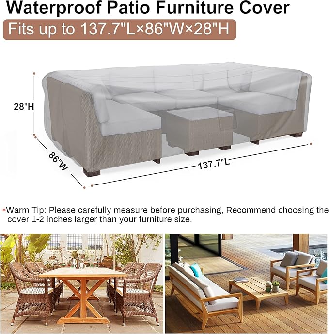 Patio Furniture Set Cover Waterproof, Mrrihand Outdoor Sectional Sofa Set Cover Heavy Duty 600D Table and Chair Set Cover 137.7" L× 86" W× 28" H