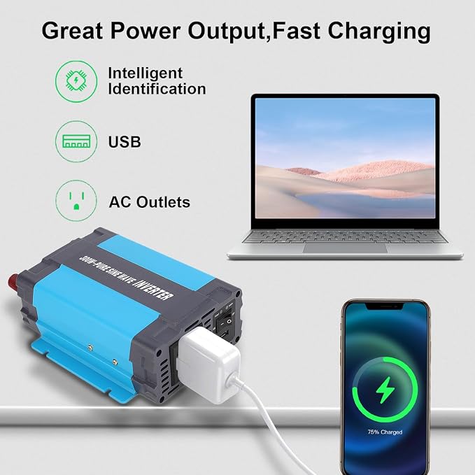 24V Pure Sine Wave Power Inverter 300W DC 24V to AC 120V with AC Outlets, 5V/1A USB Port for RV Car Emergency etc.