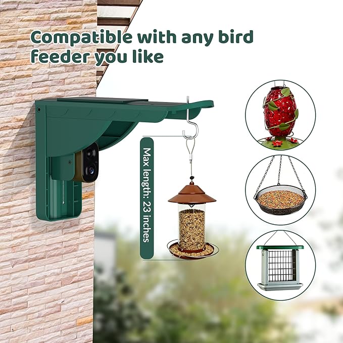 Bird Watching Camera with Solar & Roof, AI Identify, 2K HD Live View & Instant Notifications, Compatible with Any Birds Feeder - Ideal Gift for Bird Lover, with SD Card, Without Feeder