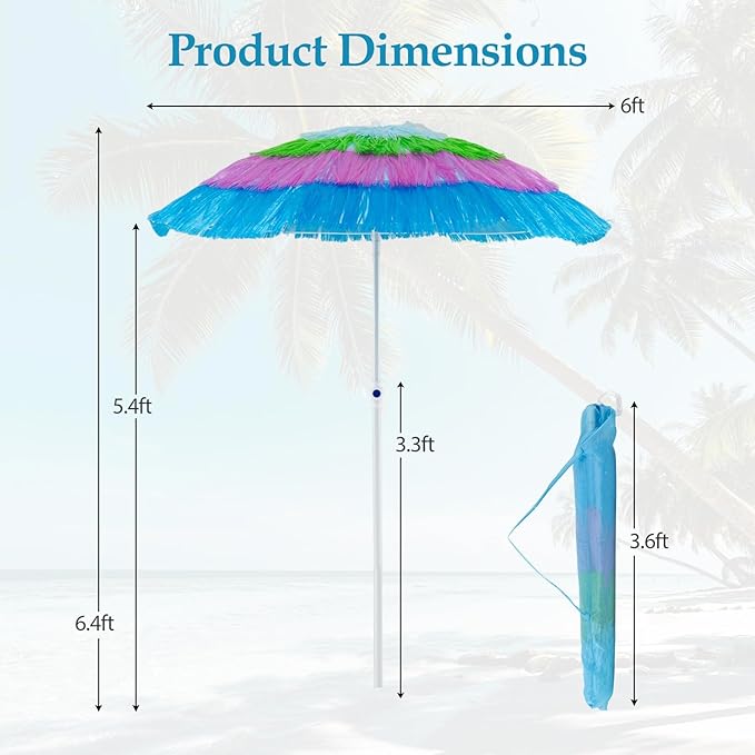 HAPPYGRILL 6 FT Tiki Thatched Umbrella, Hawaiian Tropical Palapa Style Patio Beach Umbrella w/Tilt, Portable Carrying Bag, PP Thatch Grass Pool Parasol for Garden Pool Yard Outdoor