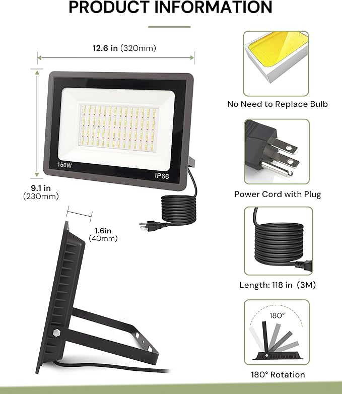 L LOHAS LED 150W Flood Light Outdoor, RGB Landscape Lighting with Remote Control, Timing - 2700K/4500K/6500K - Color Changing for Patio Backyard Step Wall, IP66, US 3-Plug, UL Listed (2 Pack)