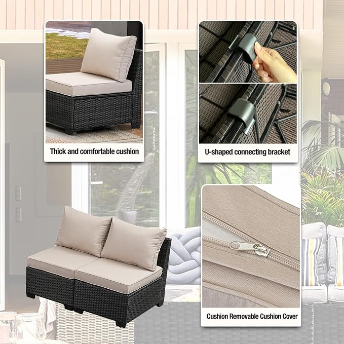 JOYURE 2 Pieces Patio Furniture Set, Outdoor Sofa with Waterproof Cushions, Rattan L Shaped Patio Couch, Modern Outdoor Furniture for Backyard, Deck, Balcony – Beige