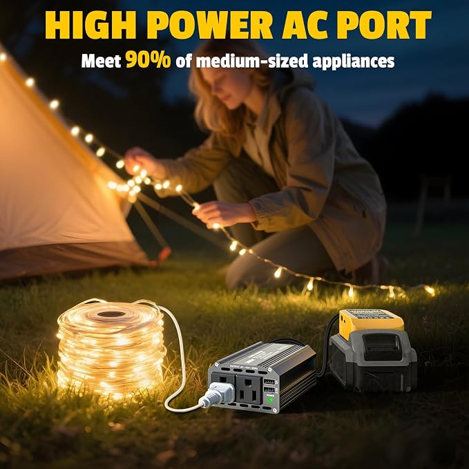 300W Power Inverter DC 20V to AC 110V Compatible with Dewalt: LIVOWALNY Battery Inverter Charger Adapter Power Converter with 2 AC & 2 USB Ports for Car, Vehicles, Laptop, Phone, String Light, Fan