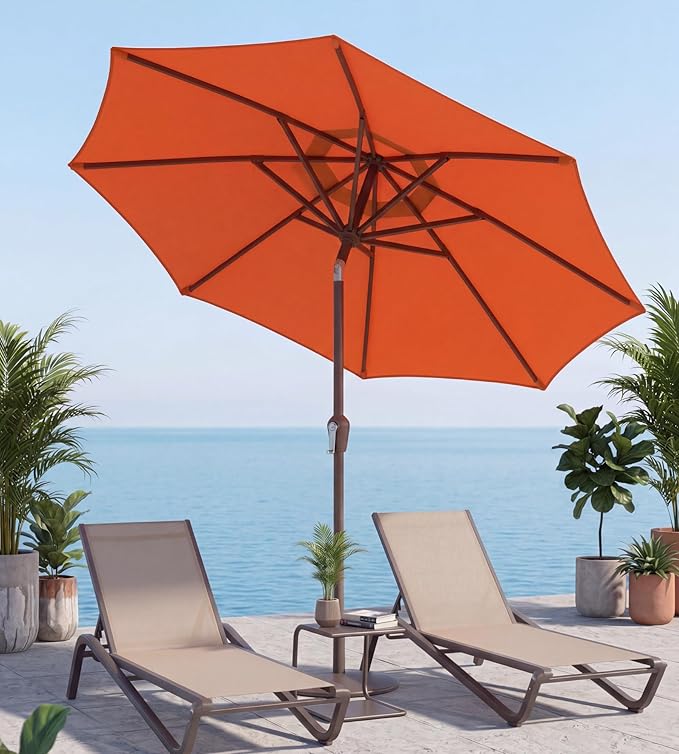 10FT Patio Umbrella, Outdoor Umbrella with Push Button Tilt and Crank, 8 Sturdy Ribs, UV Protection & Waterproof Market Umbrella for Pool, Backyard, Beach,Deck (Orange)