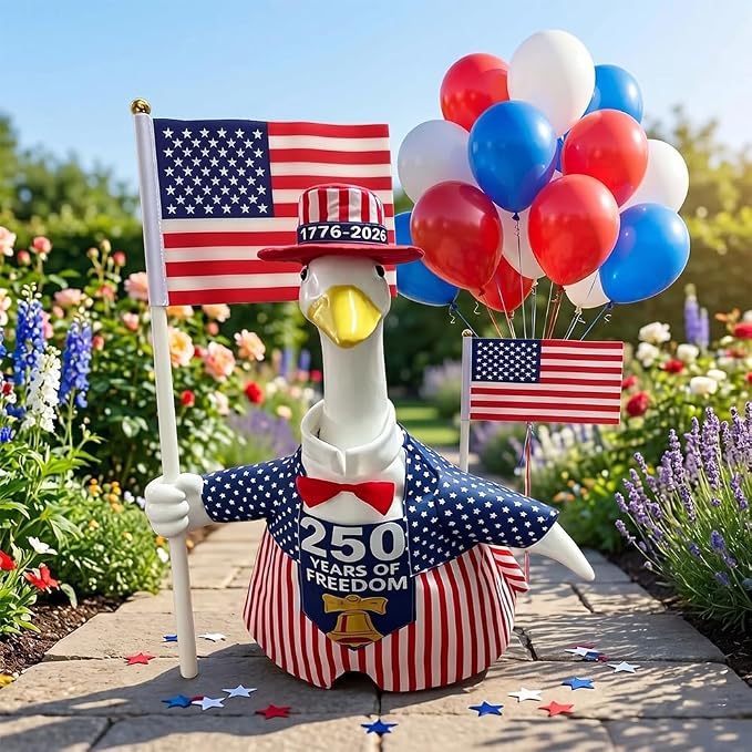 Patriotic Porch Goose Outfits for 23" H Lawn Statue, 4th of July Porch Goose Outfit Anniversary Sign Flag Goose Clothes Costume for Independence Day & Memorial Day Outdoor Garden Yard Patio Decor