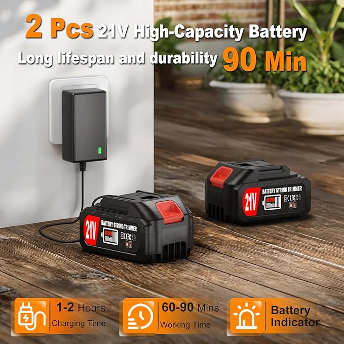 Electric Weed Wacker Eater Battery Powered 3 in 1 Cordless Weed Trimmer 2 21V Battery Operated with 4 Types Blades & Wheels, No-String Grass Trimmer/Lawn Edger/Brush Cutter for Garden Yard