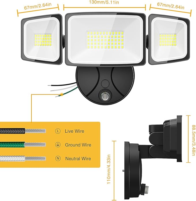 Onforu Dusk to Dawn Outdoor Lighting,70W Security Lights with Remote,7000LM Flood Lights Outdoor Wired,IP65 Waterproof Lights Fixture,2Modes 3 Adjustable Heads Photocell Light for Garage Patio Yard
