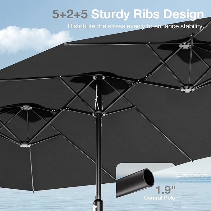 Joyside 15FT Large Patio Umbrella, Outdoor Double Sided Umbrella, Rectangle Umbrella with Crank Handle, 12 Sturdy Ribs for Deck, Porch and Pool