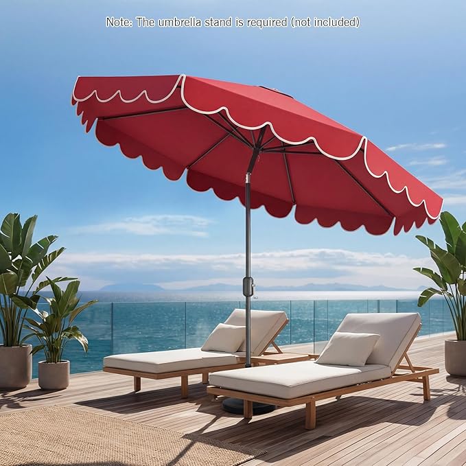RELAX4LIFE 10 FT Scalloped Patio Umbrella, Market Table Umbrella with Push Button Tilt, Crank, 8 Sturdy Metal Ribs, Vented Top, Sun-Protective Ruffled Canopy, Heavy-duty Outdoor Parasol for Garden Poolside Deck