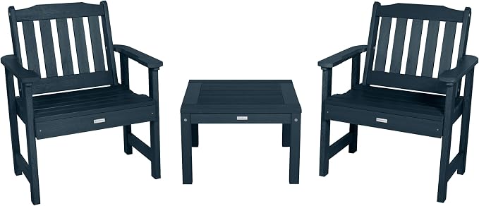Highwood AD-KITCHGL2-FBE 2 Lehigh Garden Chairs with 1 Square Side Table 3-Piece Set, Federal Blue