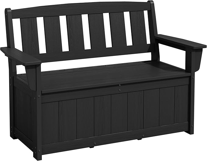 SERWALL HDPE Outdoor Storage Bench, All-Weather, UV-Resistant Deck Box with Waterproof Storage Bags, 57 Gallon Dual-Use Seat & Organizer Deck Boxes for Patio, Garden Tools & Pool (Dark Black)