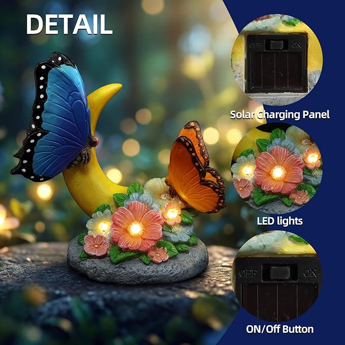 Rempry Solar Garden Butterfly Statue Decor for Yard Lawn Patio Outdoor, Unique Thanksgiving Anniversary Housewarming Decoration Gifts for Mom Grandma Women