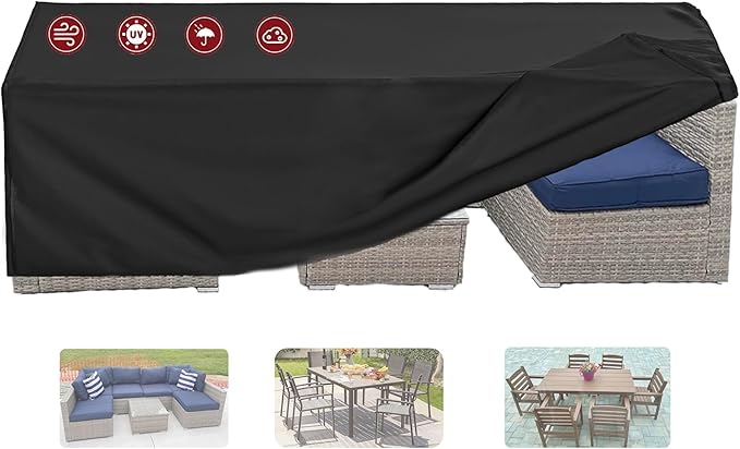 Oslimea Patio Furniture Set Cover 600D Outdoor Sectional Sofa Set Covers Outdoor Table and Chair Set Covers Water Resistant Large, 126" L x 63" W x 28" H