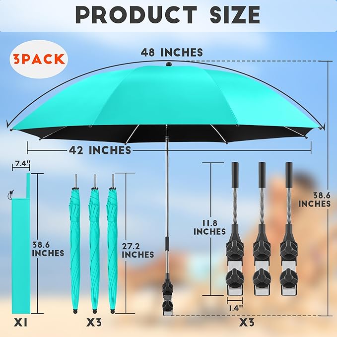Beach Umbrella, 360 ° Chair Umbrella with Clamp, UPF50+ Shade for Beach, Sand, Patio, Yard (Not Includ Chair)