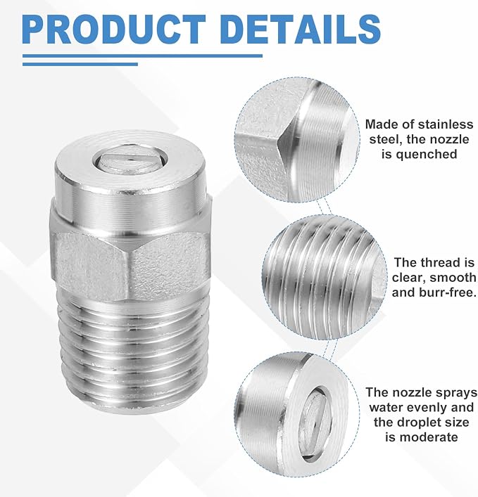 uxcell 2Pcs Pressure Washer Nozzle, Stainless Steel Thread Nozzles Tips, Universal Replacement for Undercarriage Cleaner Water Broom, 1/4 Inch NPT Male, 40 Degree 050 Orifice