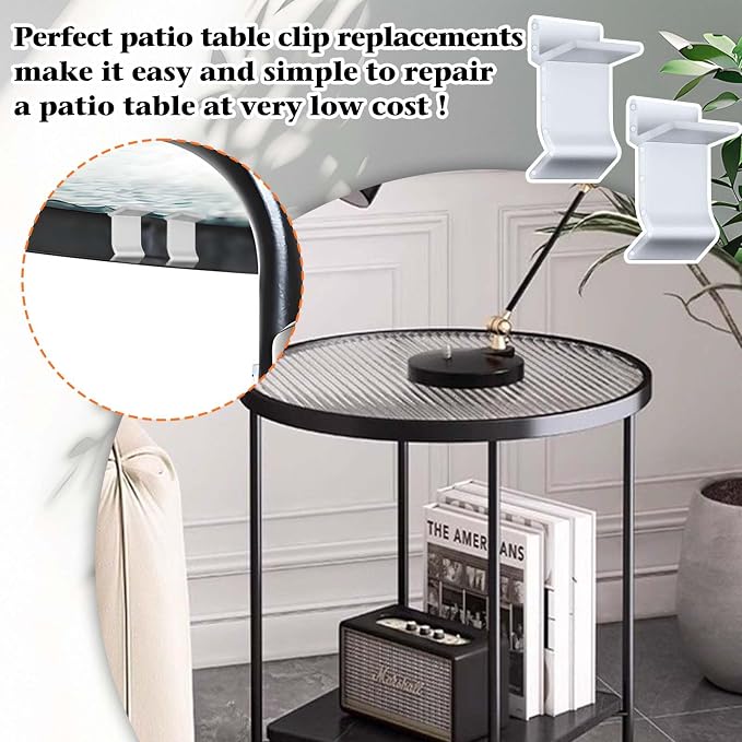 Wenfan 30 Pcs Table Rim Clips 1.26"x0.79" Nylon Patio Table Clips for Glass and Acrylic Table Tops White Patio Furniture Clips - Help Support Tabletops in Rim