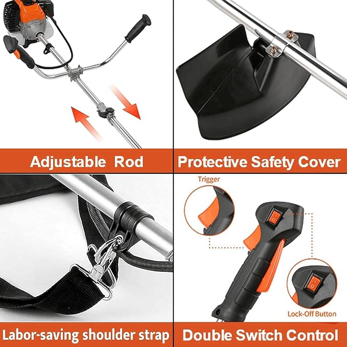 58CC 2-Cycle Gas Powered Weed Wacker, 4 in 1 String Trimmer Brush Cutter, Gas Brush Cutter Weed Wacker Straight Shaft Gas Grass Trimmer for Lawn and Garden Care Trimming