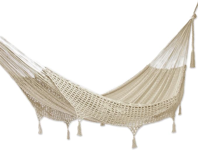 Novica Handmade Veranda in Beige Cotton Rope Hammock (Triple)