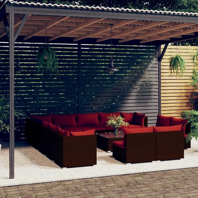 14 Piece Patio Lounge Set with Cushion, Outdoor Patio Sectional Piece Patio Set Furniture Conversation Sets Patio Lounge Set s Brown Poly Rattan