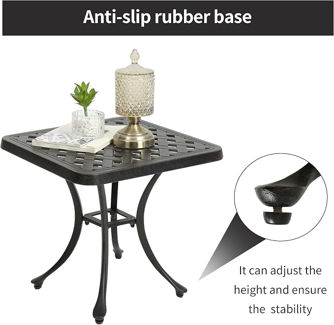 HOMEFUN Outdoor Side Tables for Patio - Cast Aluminum End Tables for Outside Rustproof and Waterproof for Garden, Porch, Balcony（Antique Bronze）