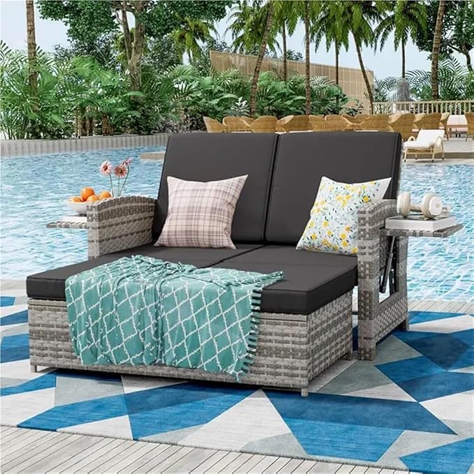 5-Piece Outdoor Patio Furniture Set with Chairs Ottomans Wicker Patio Conversation Set Outdoor Sofa with Cushions for Garden and Backyard