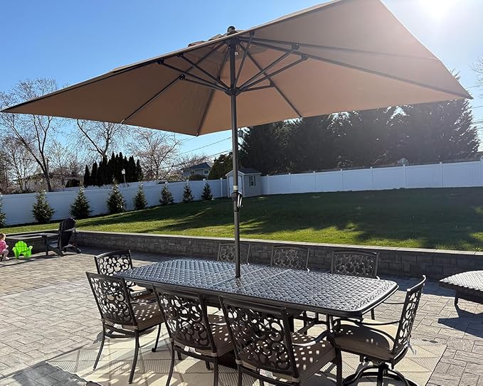 PURPLE LEAF 12' x 9' Patio Market Umbrella Outdoor Table Sun Umbrellas with Crank 8 Aluminum Sturdy Ribs for Pool Deck Backyard Beach Taupe