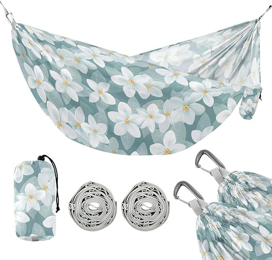 Camping Hammock Outdoor Hammocks for Outside White Flower Beach Trees Portable Lightweight with Pockets Tree Straps Indoor Small