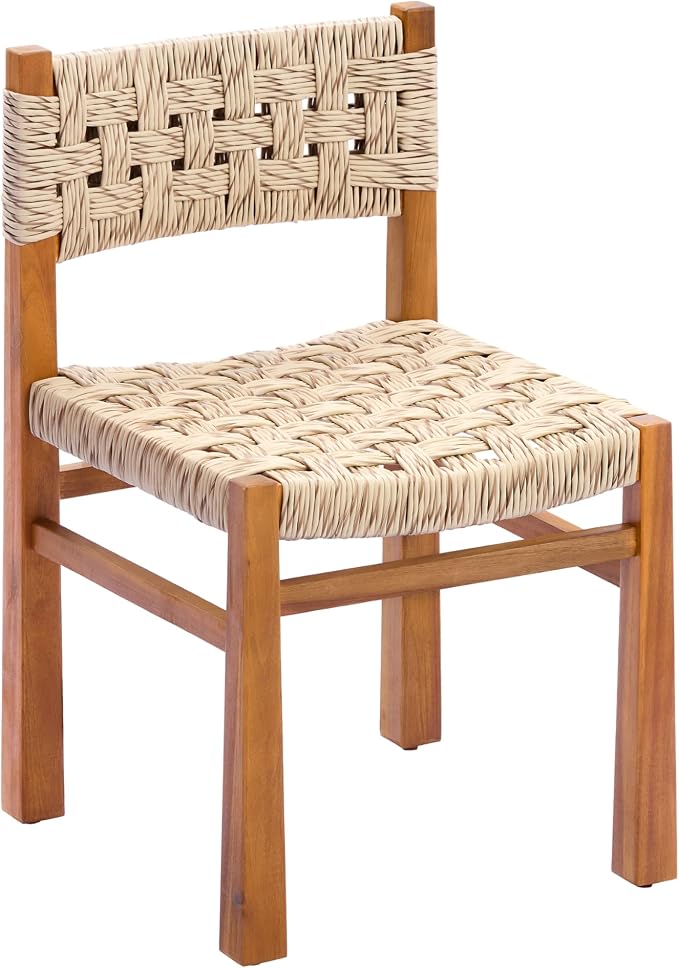 Christopher Knight Home 5 Piece Outdoor Dining Set Acacia Wood Square Table and 4 Light Grey Wicker Chairs Teak Finish Patio Furniture Set for Garden Backyard Balcony Deck