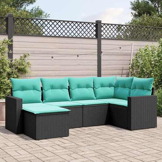 6 Piece Patio Sofa Set with Cushions, Porch Furniture Set Garden Lounge Set Patio Conversation Set Outdoor Dining Sets for Negotiation Area Garden Poolside Exhibition Black Poly Rattan