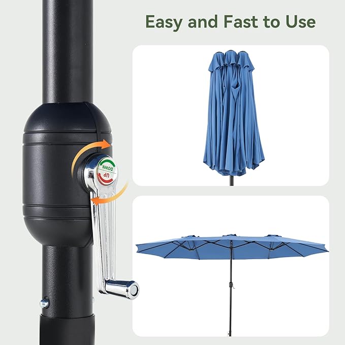Aoxun 15ft Patio Umbrella with Base Included, Outdoor Double-Sided Rectangular Umbrella with Crank Handle & Ventilation, Large Standing Umbrella for Pool, Deck, Lawn, Backyard & Beach