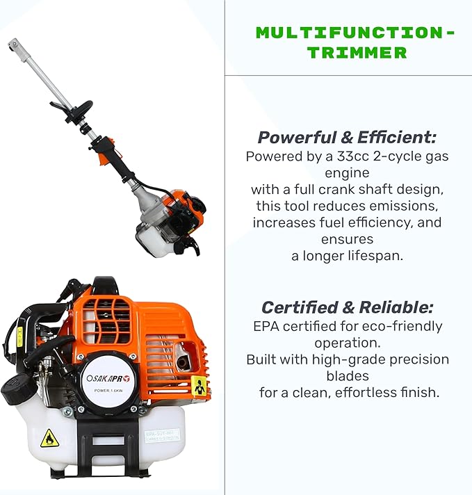 33cc 2-Cycle Gas Multi-Trimmer | 10-in-1 String Trimmer w/Rotatable 40” Pole Saw, Weed Eater Weed Wacker, Brush Cutter & Hedge Trimmer Gas for Lawn, Yard, Garden Care, All-in-one Garden Tool