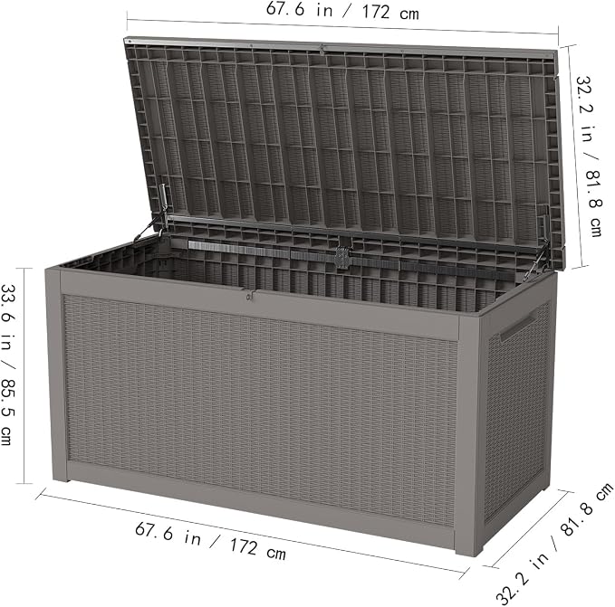 260 Gallon Outdoor Deck Boxes, IP68 Waterproof Outdoor Storage Box with Hydraulic Lid Support, Outside Resin Container for Furniture, Toy, Shoe, Garden & Patio Tools Storage -Brown