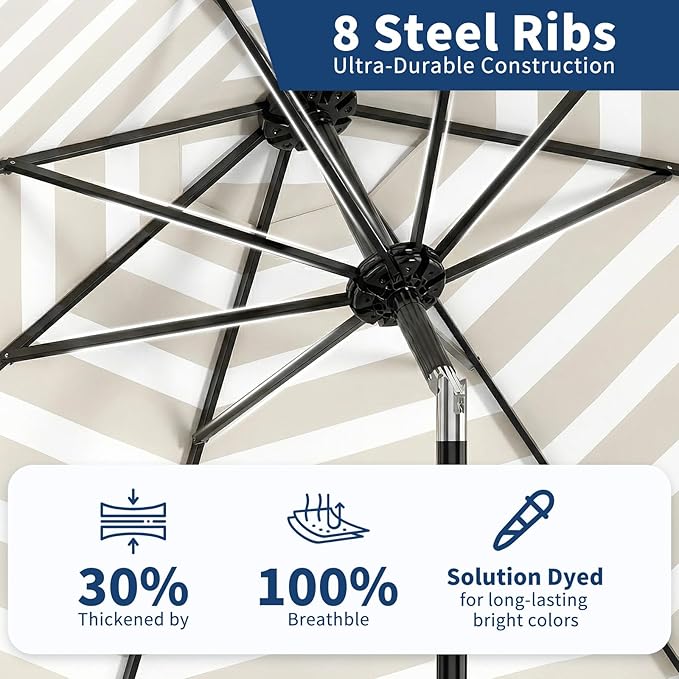 Garvee 9FT Patio Umbrella - Outdoor Table Umbrella with Smooth Crank Lift, Push Button Tilt and 8 Sturdy Ribs - Market Umbrella UV Protection Waterproof for Pool, Deck, Yard, Garden