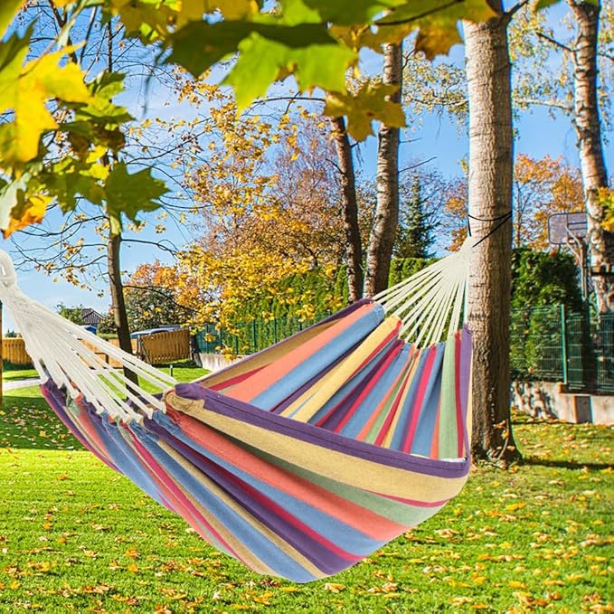 Portable Outdoor Polyester Hammocks Set,Professional Hammock Stand,Outdoor Patio Hammocks,Indoor Swing Hammock Chair Set,with Carry Bag,for Outside Patio Porch Beach Backyard (Colorful Stripe)