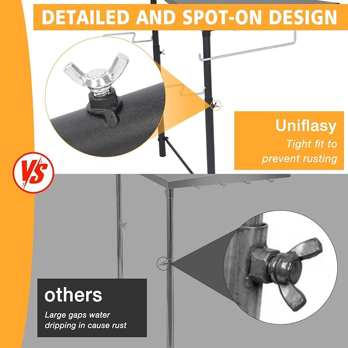 Uniflasy 18"x20" Grill Side Table for Weber Kettle 22/26 & Smokey Mountain 22 | Adjustable Height, Fits Weber Original, Premium & Master-Touch Kettle Grills, Charcoal Grill Work Table, Large BBQ Prep Shelf