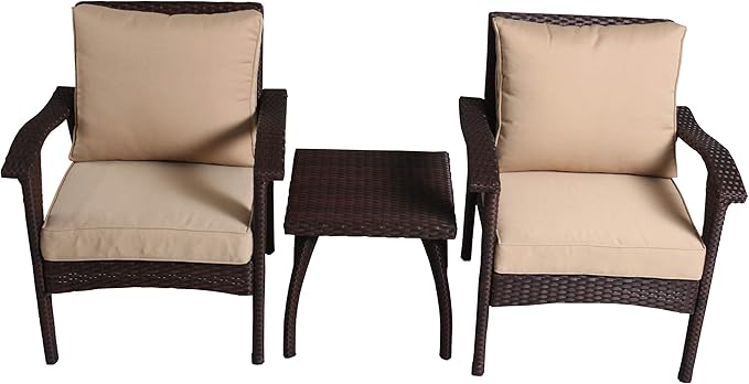 Christopher Knight Home Honolulu PE Club Chairs and Accent Table Set, 3-Pcs Set, Brown