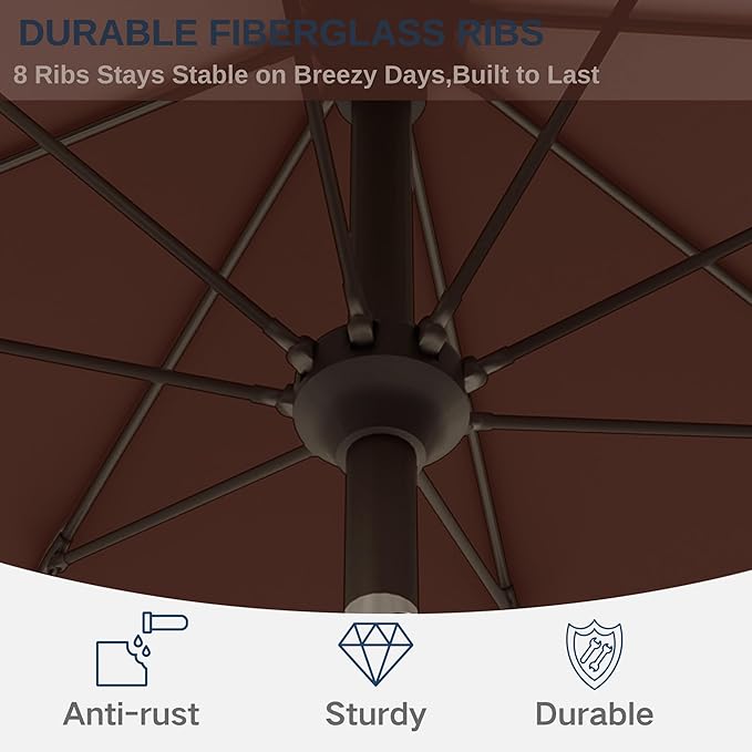 9ft Patio Umbrella with Push Button Tilt and Crank,Outdoor Market Table Umbrella UV Protection 8 Sturdy Ribs for Backyard,Garden,Pool,Deck(Brown)
