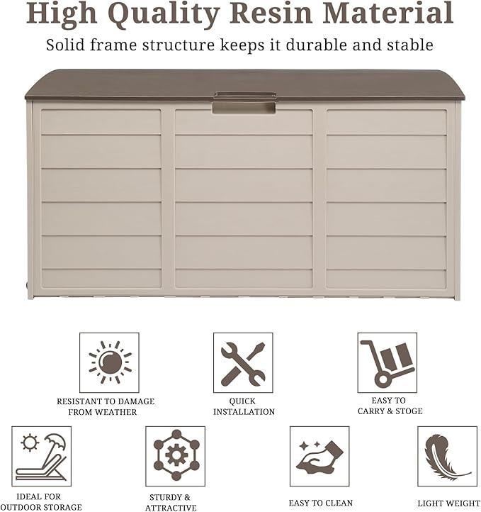 Outvita Deck Storage Box, 75 Gallon Durable Waterproof Storage Container Bin Store Patio Cushions and Yard Stools Outdoor Patio Garden (Brown)