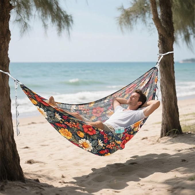 Camping Hammock Outdoor Hammocks for Outside Berryfruit Flowers Beach Trees Portable Lightweight with Pockets Tree Straps Indoor