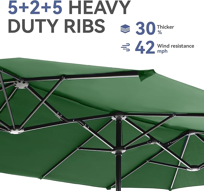 GREEN PARTY 13ft Rectangle Patio Umbrella, Double Sided Outdoor Table Umbrella with Crank & 1.5" Pole, Large Market Umbrella for Poolside Garden Deck Backyard, Mint