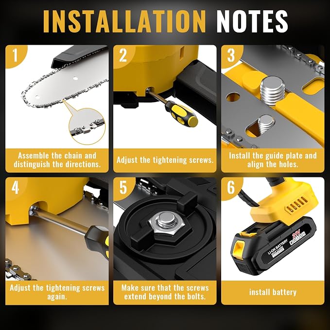 Mini Chainsaw Cordless,6-inch Electric Chain Saw with 2 Lithium Battery Powered,Hand Held Saw for Tree Trimming and Wood Cutting,Best Garden Tools,Unique Gift for boyfriend,father,Men,Yellow