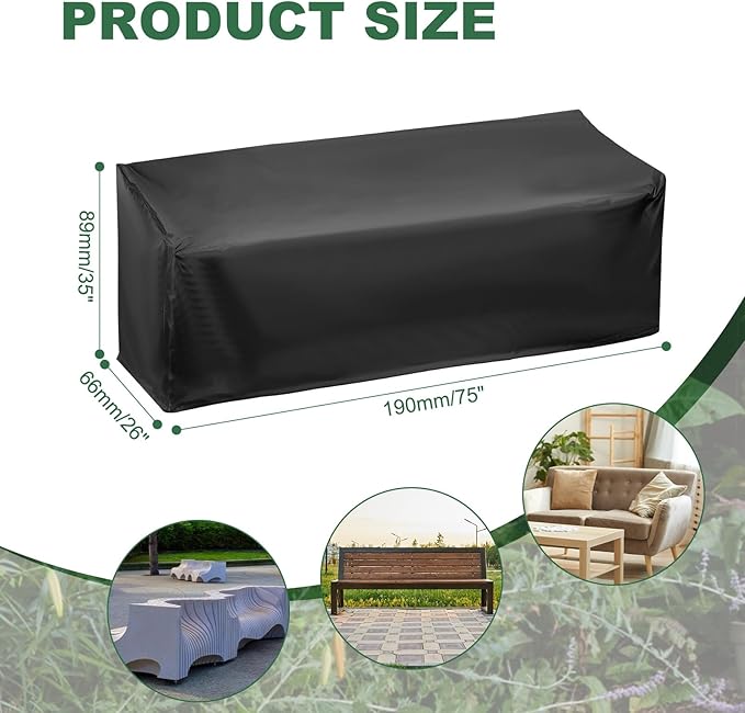 PATIKIL Outdoor Bench Cover, 210D Oxford Heavy Duty Waterproof Patio Furniture Covers for Garden Sofa Chair Table Zero Gravity, 75"L x 26"W x 35"T, Black