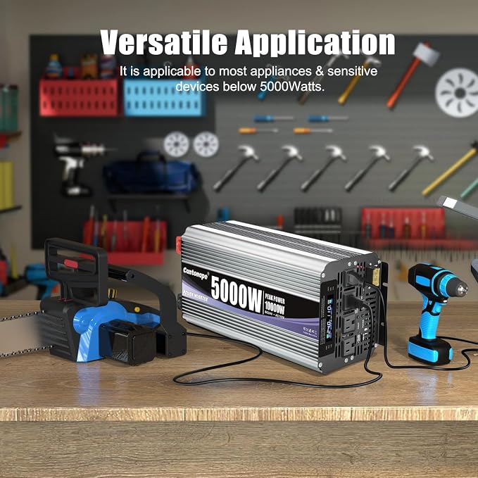 Cantonape 5000W Power Inverter 24V to 110V/120V DC to AC with LCD Display, Remote Controller and 4 x AC Outlets Car Adapter for Car Truck Boat RV Off Grid Solar System