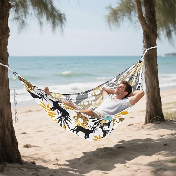 Camping Hammock Outdoor Hammocks for Outside Leopards Cheetah Panther Beach Trees Portable Lightweight with Pockets Tree Straps Indoor