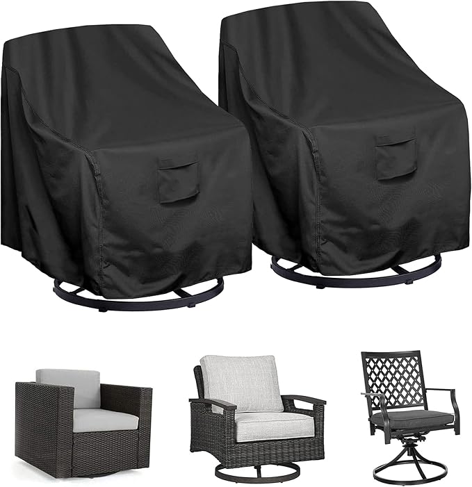 WOMACO Patio Swivel Chair Cover Waterproof Outdoor Swivel Chair Slip Covers Outside Small Large Oversized Wicker Lawn Club Chair Furniture Protector (32"W x 37.5"D x 36"H (2 Pack))
