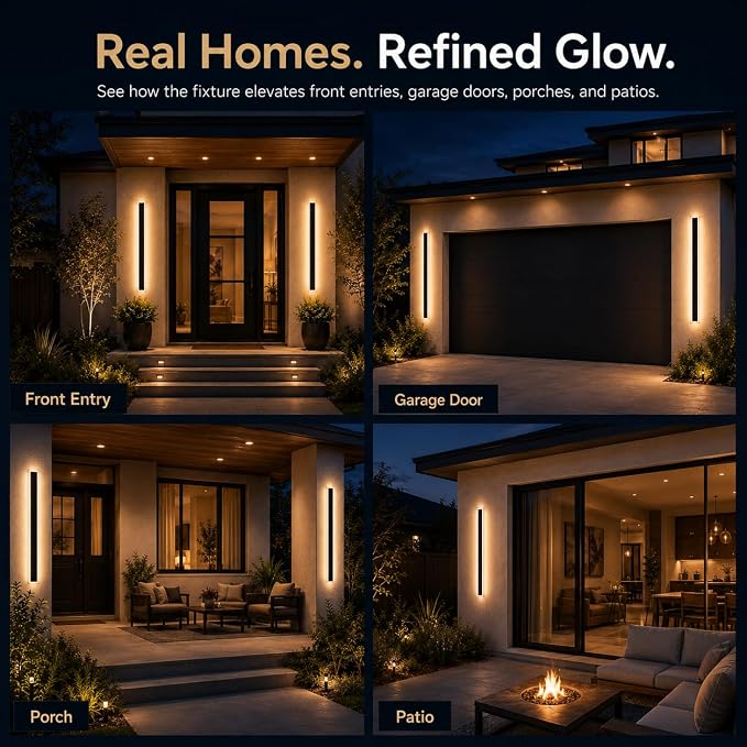 47.2" Outdoor Wall Lights, 2-Pack Remote Dimmable Sconces | Adjust 3000K–6000K lighting by remote for a modern garage, patio, porch or front door upgrade