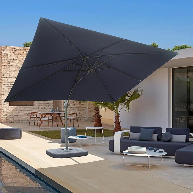 Domi 9' x 11.5' Cantilever Patio Umbrella, Rectangle Deluxe Offset Umbrella, Aluminum Hanging Umbrella with 360°Rotation, Outdoor Market Umbrella for Outside Deck Backyard Garden Pool, Navy Blue